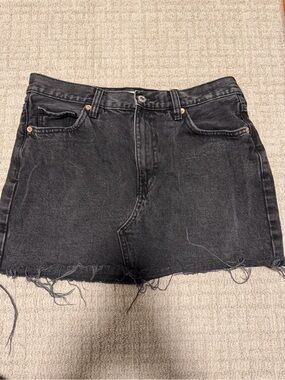 Mango Black Distressed Denim Skirt